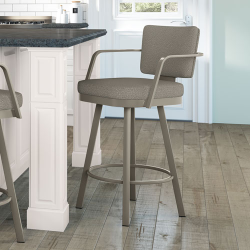 Thea Rustic Country Bar Height Barstool - Beige Grey Boucle/Grey