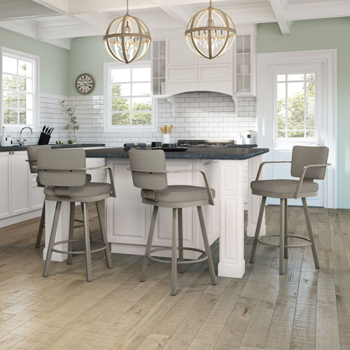 Thea Rustic Country Bar Height Barstool - Beige Grey Boucle/Grey