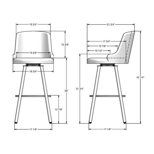 Kelsea Traditional Bar Height Barstool - Silver Grey/Shiny Grey