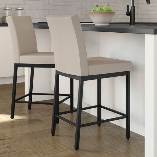 Tabouret de bar traditionnel à hauteur de comptoir Perry - Crème/Noir