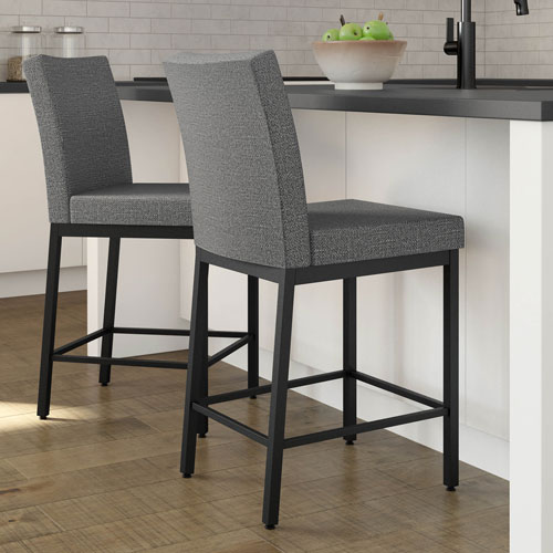 Perry Traditional Counter Height Barstool - Grey Woven/Black