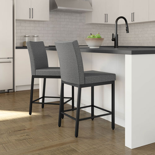 Perry Traditional Counter Height Barstool - Grey Woven/Black