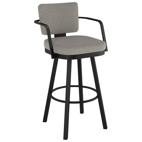 Tabouret de bar rustique à hauteur de comptoir Thea - Tissu bouclé gris-beige/Noir