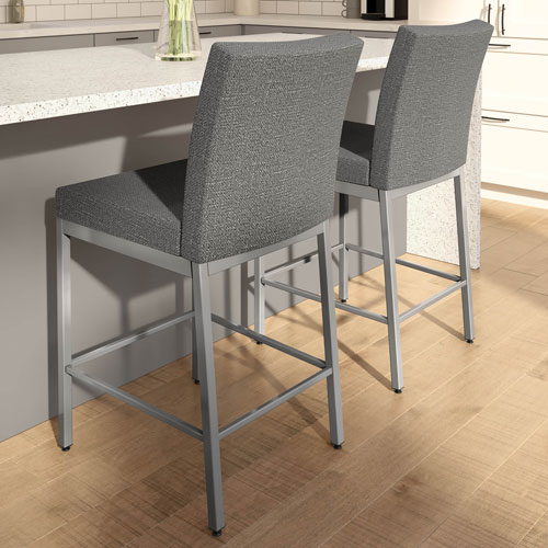 Perry Plus Traditional Counter Height Barstool - Grey Woven/Metallic Grey