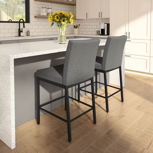 Perry Plus Traditional Bar Height Barstool - Grey Woven/Black