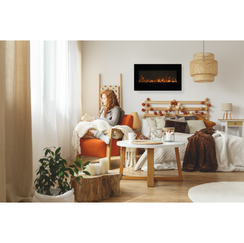 WM-FM-BG 26" Linear Electric Fireplace comes with an installed Logset