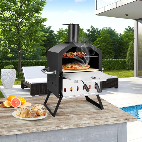 Costway 2-Layer Pizza Oven Wood Fired Pizza Grill Outside Costway 2-Layer Pizza Oven Wood Fired Pizza Grill Outside