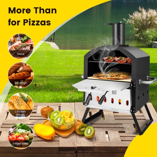 Costway 2-Layer Pizza Oven Wood Fired Pizza Grill Outside Pizza Maker with Waterproof Cover