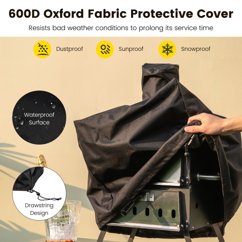 Costway 2-Layer Pizza Oven Wood Fired Pizza Grill Outside Pizza Maker with Waterproof Cover