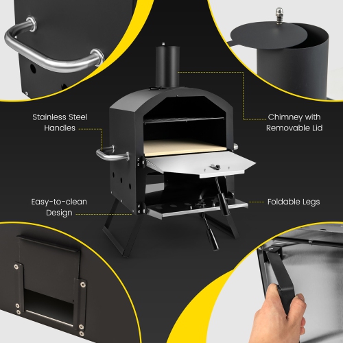 Costway 2-Layer Pizza Oven Wood Fired Pizza Grill Outside Pizza Maker with Waterproof Cover