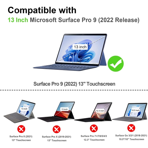 F Hard Case for 13 Inch Microsoft Surface Pro 9 / Pro 9 5G - Shockproof Folio Rugged Cover with Clear Transparent Back Shell Compatible with Type