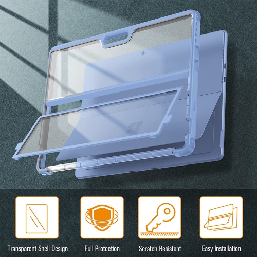F Hard Case for 13 Inch Microsoft Surface Pro 9 / Pro 9 5G - Shockproof Folio Rugged Cover with Clear Transparent Back Shell Compatible with Type