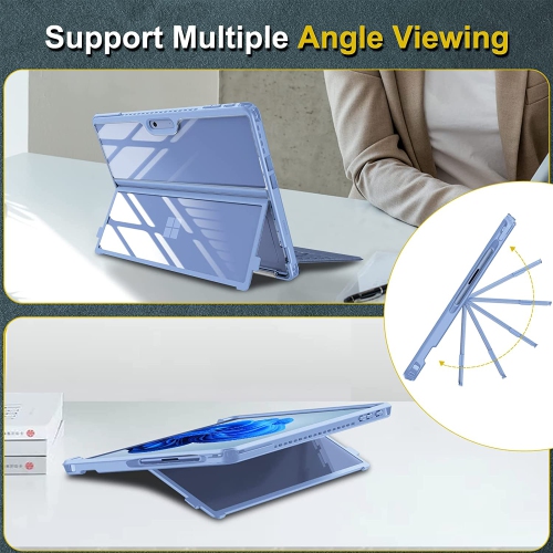 F Hard Case for 13 Inch Microsoft Surface Pro 9 / Pro 9 5G - Shockproof Folio Rugged Cover with Clear Transparent Back Shell Compatible with Type