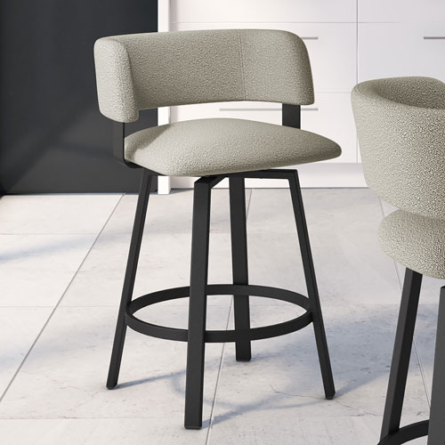 Tabouret de bar contemporain à hauteur de bar Stinson - Tissu bouclé gris beige/Noir