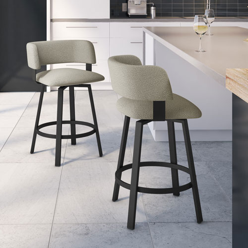 Tabouret de bar contemporain à hauteur de bar Stinson - Tissu bouclé gris beige/Noir