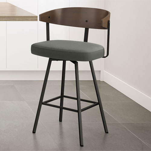 Quinton Contemporary Counter Height Barstool - Charcoal Grey/Brown/Black