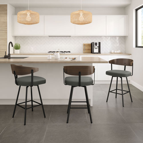 Quinton Contemporary Counter Height Barstool - Charcoal Grey/Brown/Black