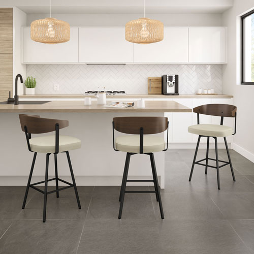 Quinton Contemporary Counter Height Barstool - Cream Boucle/Brown/Black