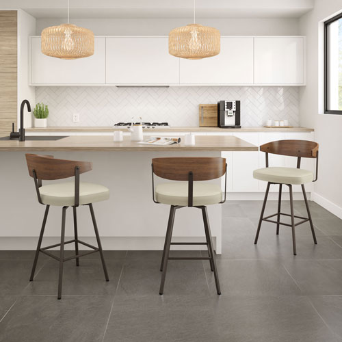 Quinton Contemporary Bar Height Barstool - Cream Boucle/Light Brown/Dark Brown