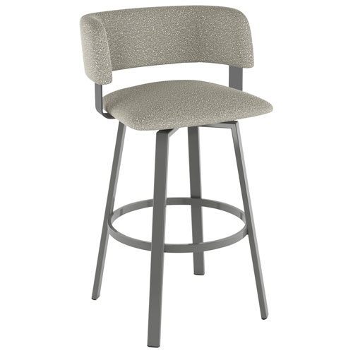 Image 1 of 8.. Stinson Contemporary Counter Height Barstool - Beige Grey Boucle/Metallic Grey
