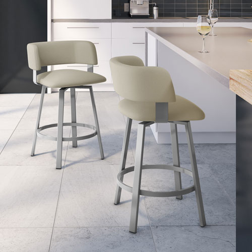 Stinson Contemporary Bar Height Barstool - Greige/Metallic Grey