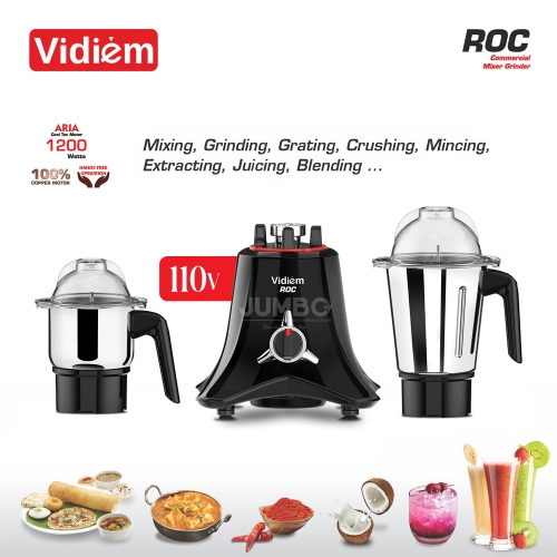 Vidiem ROC 1200W / 110V Commercial Residential Mixer Grinder, Stainless Steel Jars - Indian Mixer Grinder, Spice & Coffee grinder Jar for use in