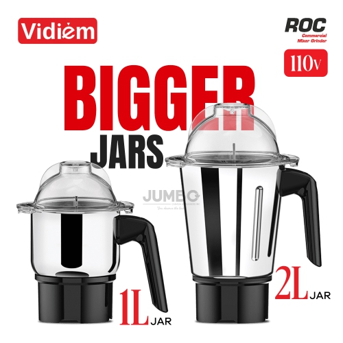 Vidiem ROC 1200W / 110V Commercial Residential Mixer Grinder, Stainless Steel Jars - Indian Mixer Grinder, Spice & Coffee grinder Jar for use in