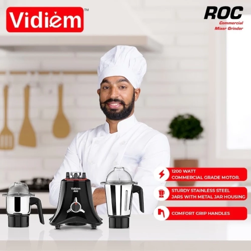 Vidiem ROC 1200W / 110V Commercial Residential Mixer Grinder, Stainless Steel Jars - Indian Mixer Grinder, Spice & Coffee grinder Jar for use in