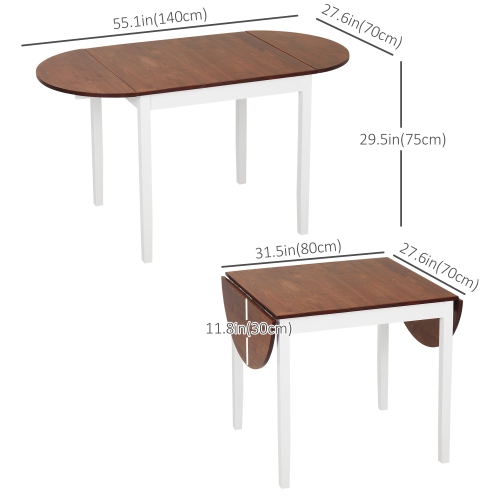 HOMCOM 55" Solid Wood Kitchen Table for 4-6 People, Oval Drop Leaf Tables for Small Spaces, Folding Dining Table, Brown