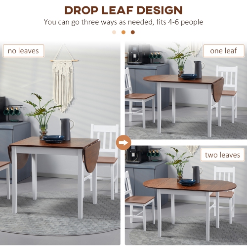 HOMCOM 55" Solid Wood Kitchen Table for 4-6 People, Oval Drop Leaf Tables for Small Spaces, Folding Dining Table, Brown