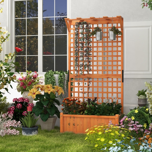 Gymax Wooden Planter Raised Garden Bed w/ Planter Box & Trellis Indoor & Outdoor