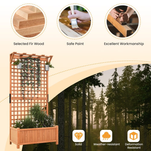Gymax Wooden Planter Raised Garden Bed w/ Planter Box & Trellis Indoor & Outdoor