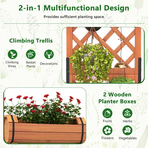 Gymax 2-Tier Raised Planter Garden Wooden Bed w/ 2 Cylindrical Planter Boxes