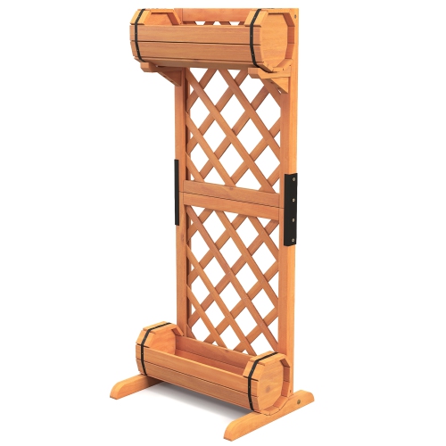 Gymax 2-Tier Raised Planter Garden Wooden Bed w/ 2 Cylindrical Planter Boxes