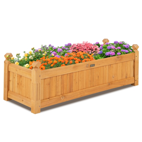 Gymax Patio Wooden Raised Garden Bed Rectangular Garden Planter w/ Drainage System