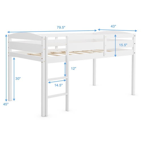 Gymax Twin Size Loft Bed Wooden Slats Support Loft Bed Frame w/ Ladder & Guardrails