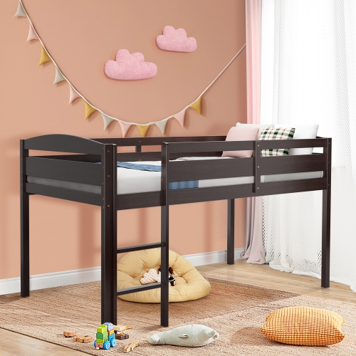 Gymax Twin Size Loft Bed Wooden Slats Support Loft Bed Frame w/ Ladder & Guardrails