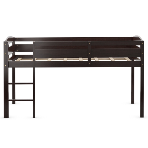 Gymax Twin Size Loft Bed Wooden Slats Support Loft Bed Frame w/ Ladder & Guardrails