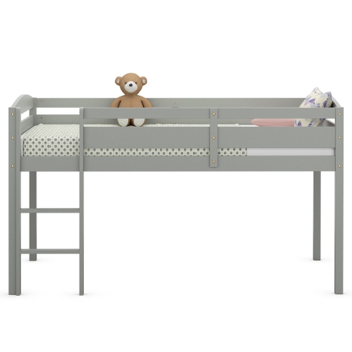 Gymax Twin Size Loft Bed Wooden Slats Support Loft Bed Frame w/ Ladder & Guardrails