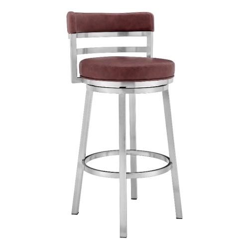 Titana 26" Counter Height Swivel Red Faux Leather Stainless Steel Bar Stool