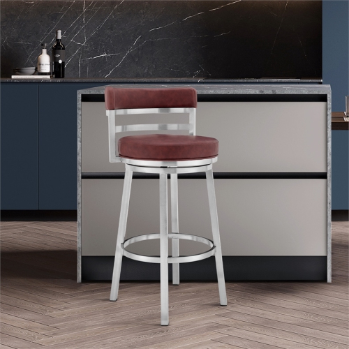 Titana 26" Counter Height Swivel Red Faux Leather Stainless Steel Bar Stool