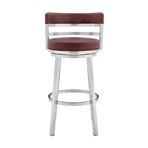 Titana 26" Counter Height Swivel Red Faux Leather Stainless Steel Bar Stool