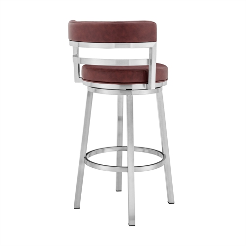 Titana 26" Counter Height Swivel Red Faux Leather Stainless Steel Bar Stool