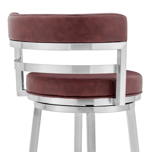 Titana 26" Counter Height Swivel Red Faux Leather Stainless Steel Bar Stool