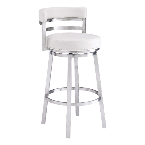 ARMEN LIVING  Titana 30" Bar Height Swivel Faux Leather Stainless Steel Bar Stool In White