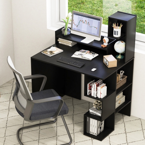 Gymax 48'' Modern Computer Desk Home Office Workstation w/ Hutch & Storage Shelves
