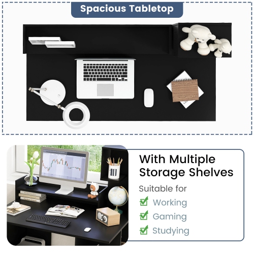 Gymax 48'' Modern Computer Desk Home Office Workstation w/ Hutch & Storage Shelves