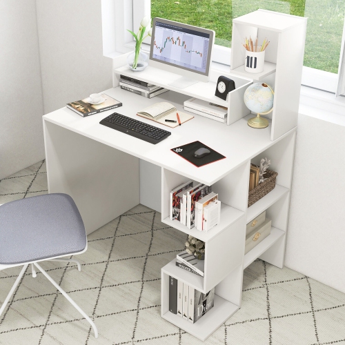 Gymax 48'' Modern Computer Desk Home Office Workstation w/ Hutch & Storage Shelves