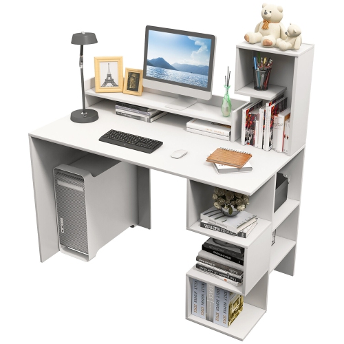 Gymax 48'' Modern Computer Desk Home Office Workstation w/ Hutch & Storage Shelves