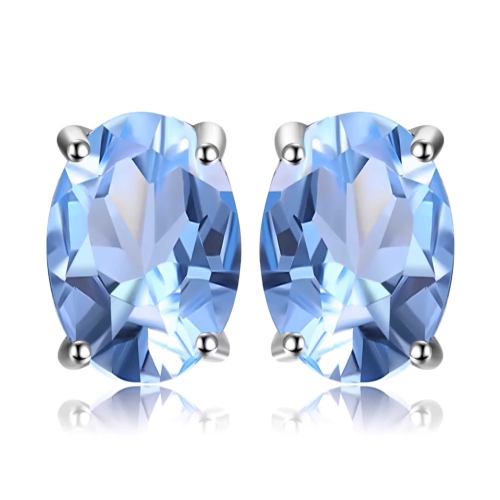 MAJESTY DIAMONDS  1 9/10 Ctw Oval Topaz 4-Prong Stud Earrings In 0.925 White Sterling Silver (Mds170117) In Blue